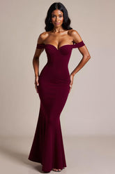 Burgundy Meerjungfrau Schulterfreies Langes Ballkleid
